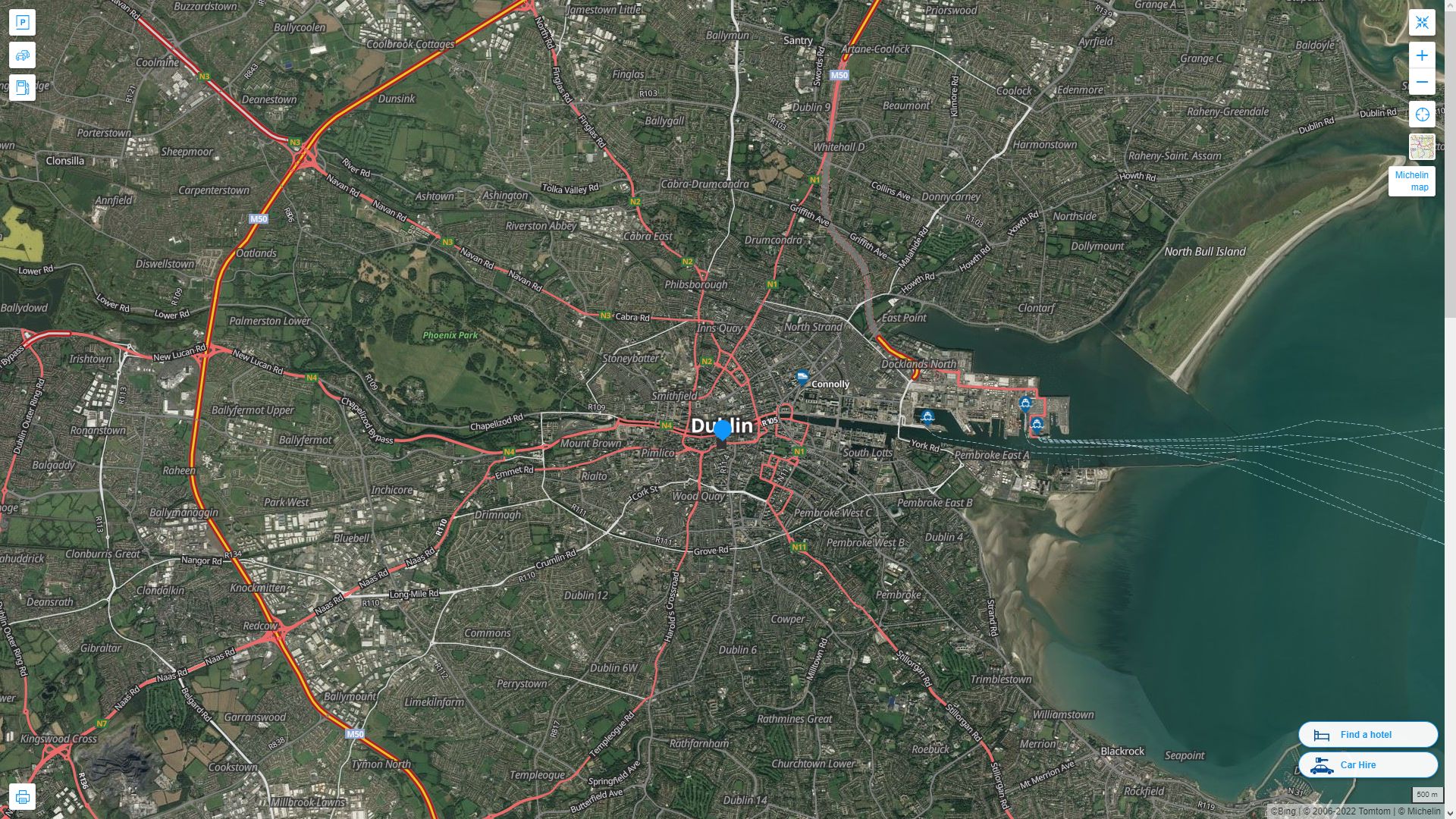 Dublin Highway and Road Map with Satellite View